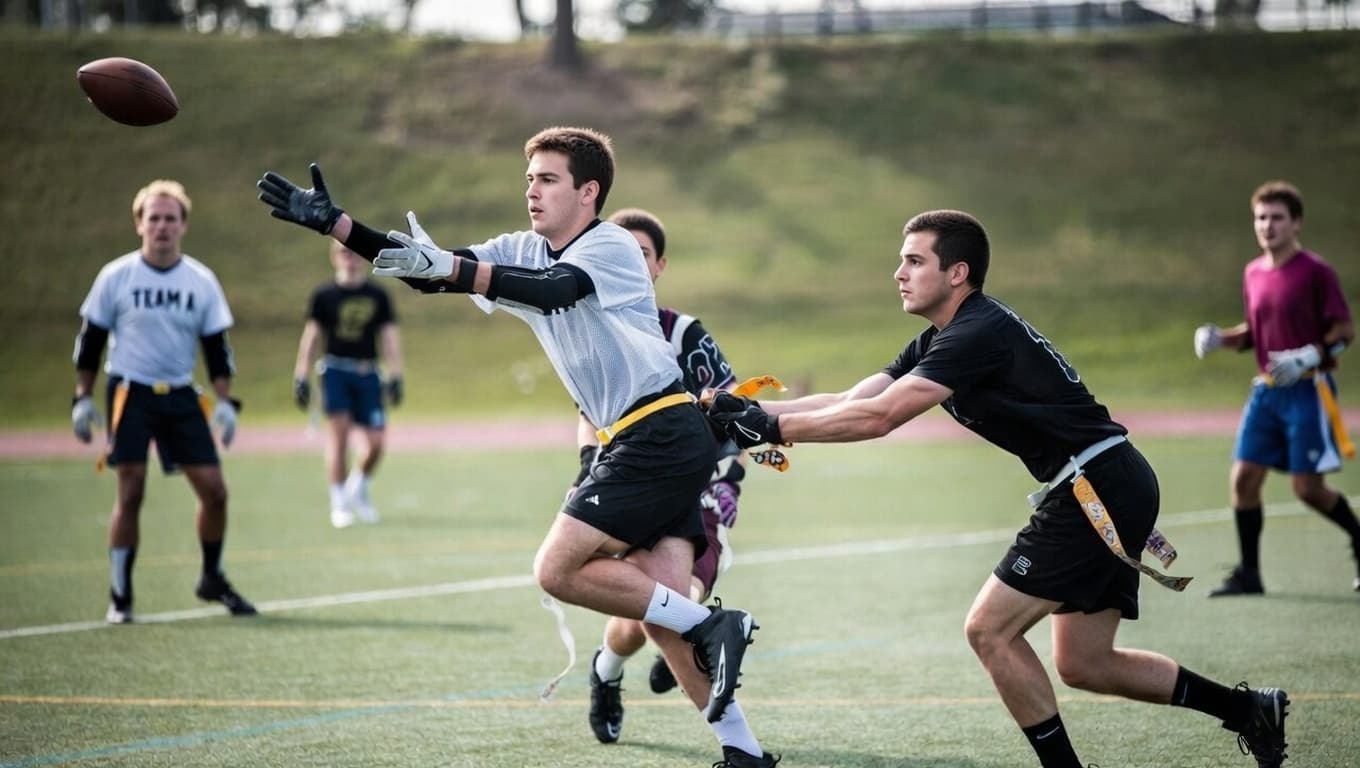 Flag football players in action